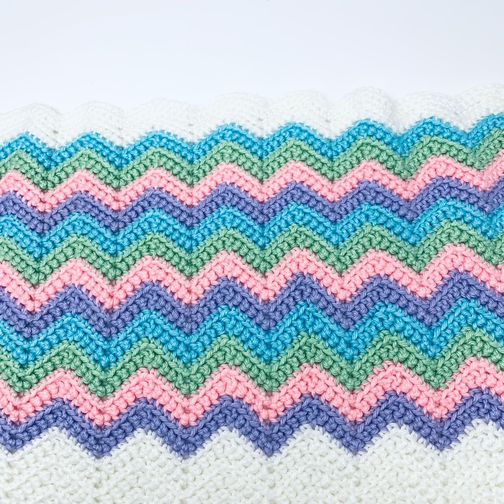 NEW Crochet Baby Blanket Afghan Throw White Purple Pink Blue Green Rainbow - Picture 7 of 10